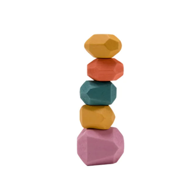 Wooden Stacking Building Block Game - Colorful Rainbow Stone Blocks for Kids - Joy Gift