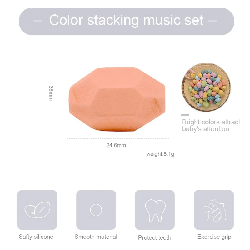 Wooden Stacking Building Block Game - Colorful Rainbow Stone Blocks for Kids - Joy Gift