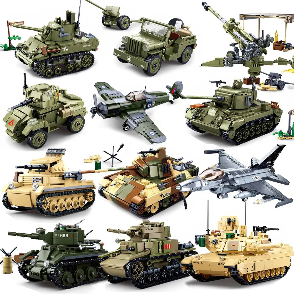 Military Model Building Blocks Set | Airplane, Tank, and Armored Car for Kids - Joy Gift