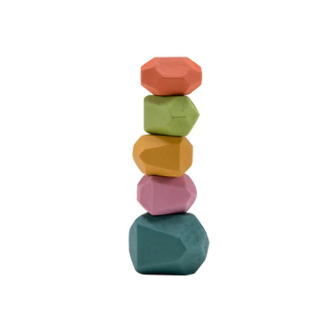 Wooden Stacking Building Block Game - Colorful Rainbow Stone Blocks for Kids - Joy Gift