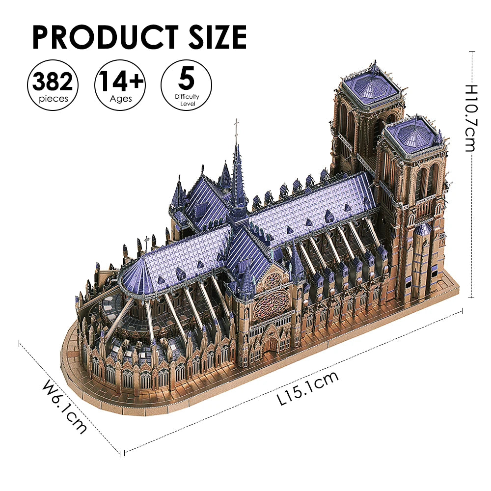 Piececool 3D Metal Puzzles Jigsaw, Notre Dame Cathedral Paris DIY Model Building Kits Toys for Adults Birthday Gifts - Joy Gift