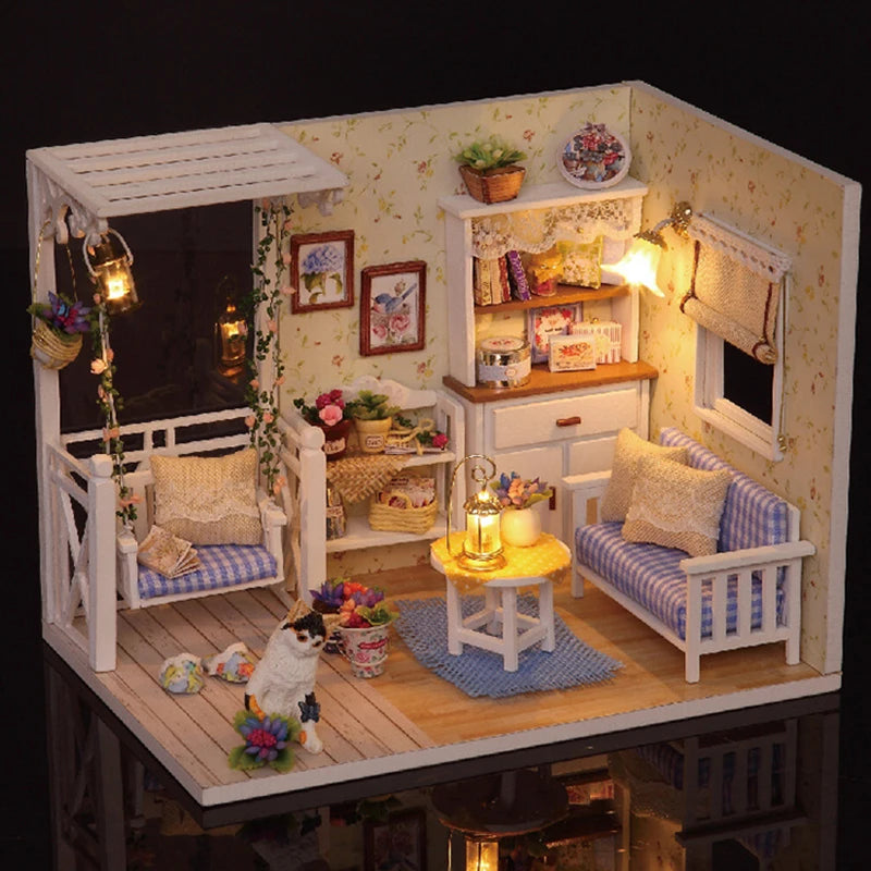 Kitten Mini Wooden Dollhouse Kit - Creative Bedroom Decor & Perfect Birthday Gift - Joy Gift