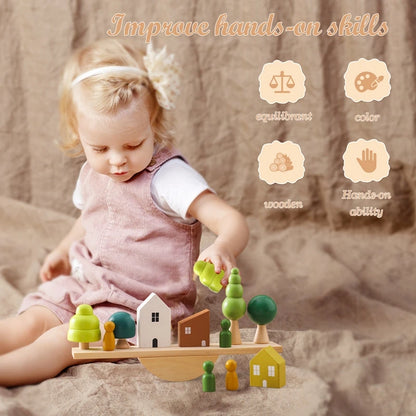 Montessori Sensory Stacking Toys for Babies – Forest Houses Wooden Blocks - Joy Gift