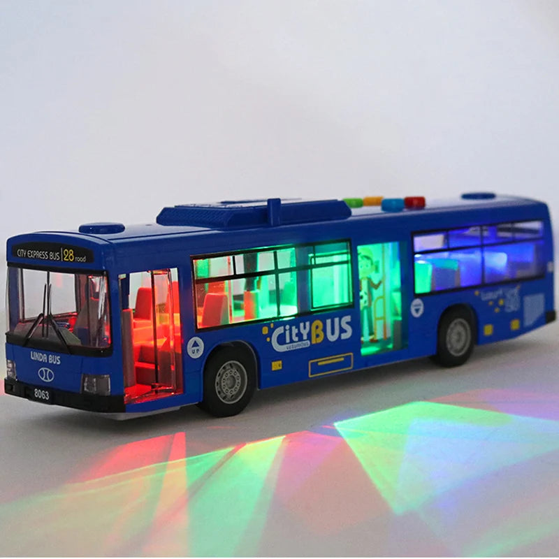 High Quality Simulation Bus Toy with Lights, Music, and Inertia - Educational Pull Back Car for Kids - Joy Gift