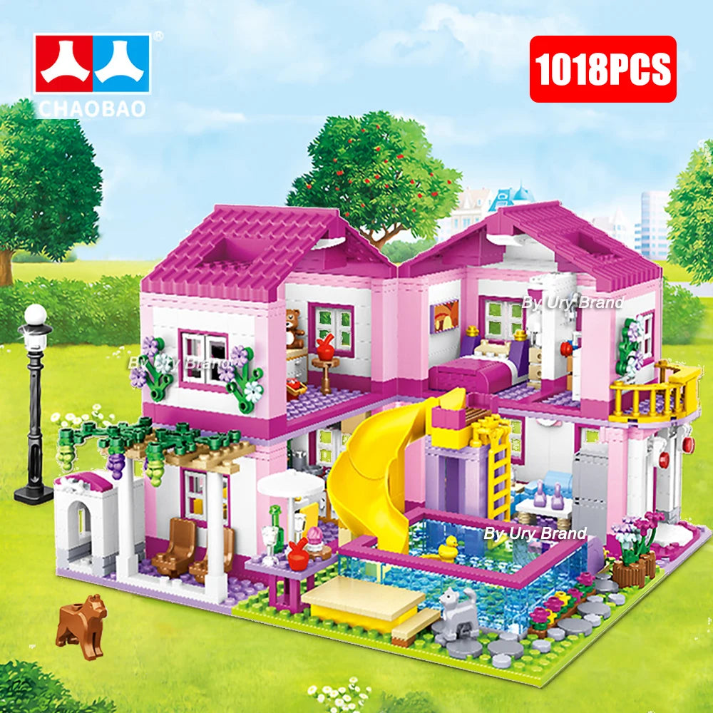 Friends City House Summer Holiday Villa Building Blocks Set - 1018PCS Swimming Pool DIY Toys for Kids - Joy Gift