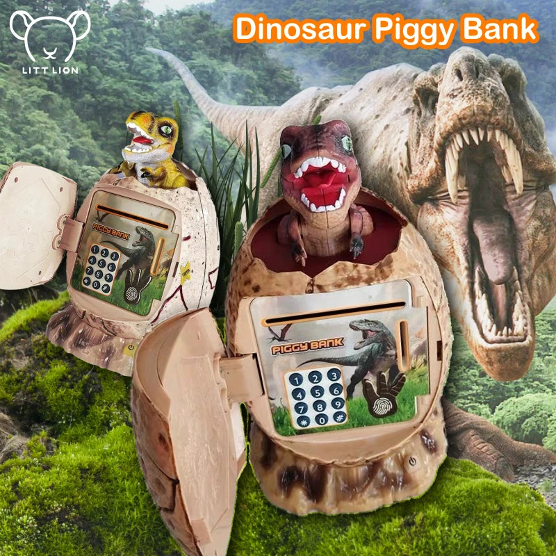 Engaging Dinosaur Piggy Bank for Kids - Fun Money-Saving Educational Toy with Fingerprint Security - Joy Gift