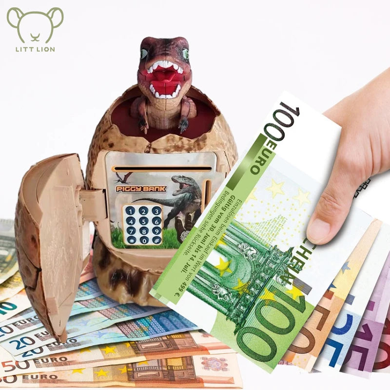 Engaging Dinosaur Piggy Bank for Kids - Fun Money-Saving Educational Toy with Fingerprint Security - Joy Gift