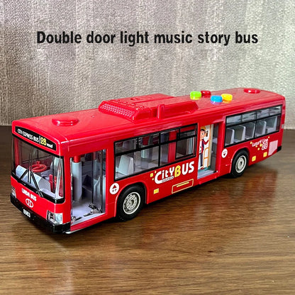 High Quality Simulation Bus Toy with Lights, Music, and Inertia - Educational Pull Back Car for Kids - Joy Gift