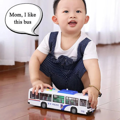 High Quality Simulation Bus Toy with Lights, Music, and Inertia - Educational Pull Back Car for Kids - Joy Gift