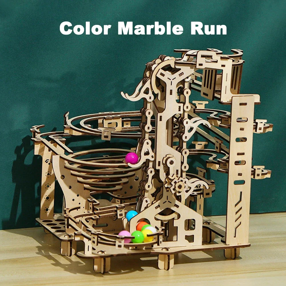 3D Wooden Puzzle Marble Run Set - DIY Mechanical Track Model Kit for Teens & Adults - Joy Gift