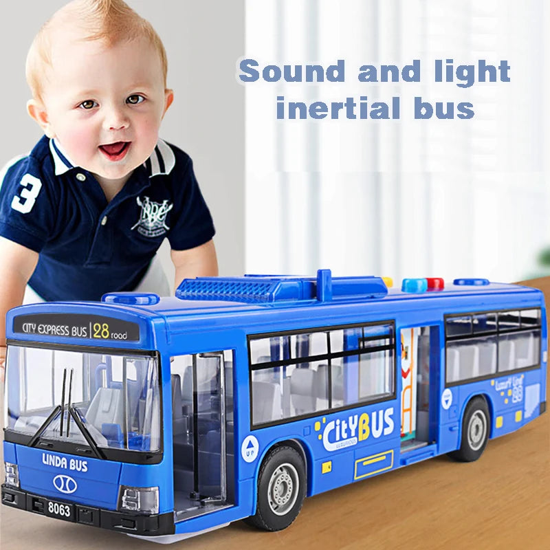 High Quality Simulation Bus Toy with Lights, Music, and Inertia - Educational Pull Back Car for Kids - Joy Gift