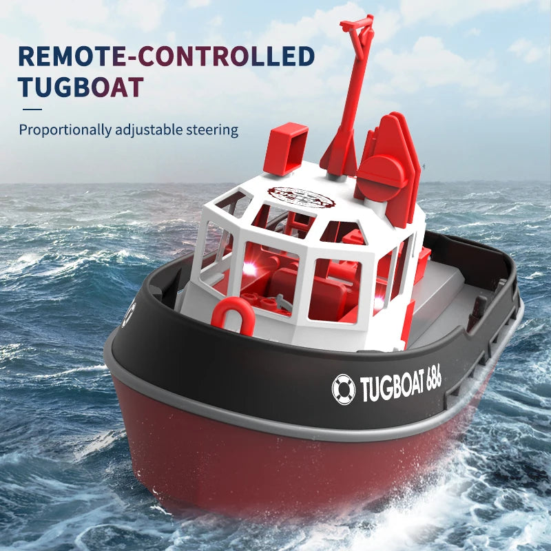 Powerful Dual Motor RC Tugboat 1/72 Scale – 686 Model Wireless Remote Control Shipboat for Boys – 2.4G Electric Tugboat with 50M Range - Joy Gift