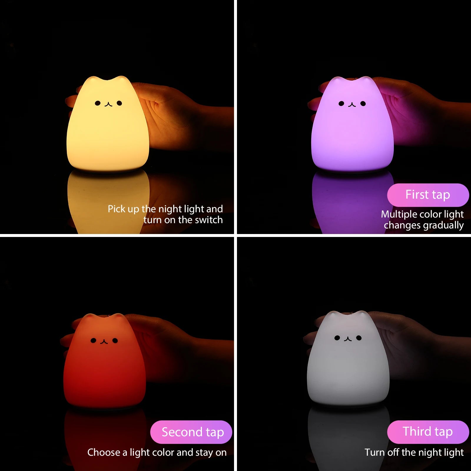 Mini Kawaii Cat Baby Night Lamp | 7-Color Pat Touch Color-Changing Eye Protection Nightlight for Kids - Joy Gift