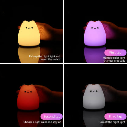 Mini Kawaii Cat Baby Night Lamp | 7-Color Pat Touch Color-Changing Eye Protection Nightlight for Kids - Joy Gift