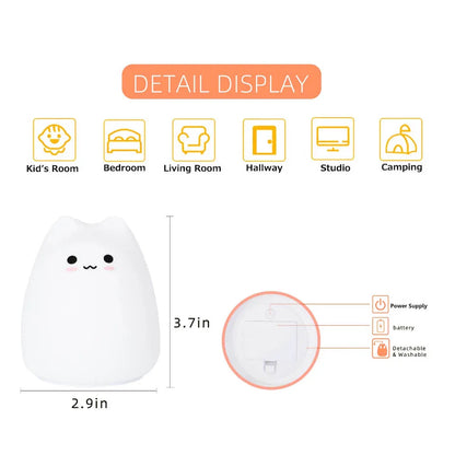 Mini Kawaii Cat Baby Night Lamp | 7-Color Pat Touch Color-Changing Eye Protection Nightlight for Kids - Joy Gift