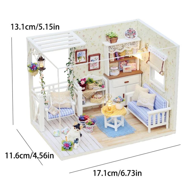 Kitten Mini Wooden Dollhouse Kit - Creative Bedroom Decor & Perfect Birthday Gift - Joy Gift