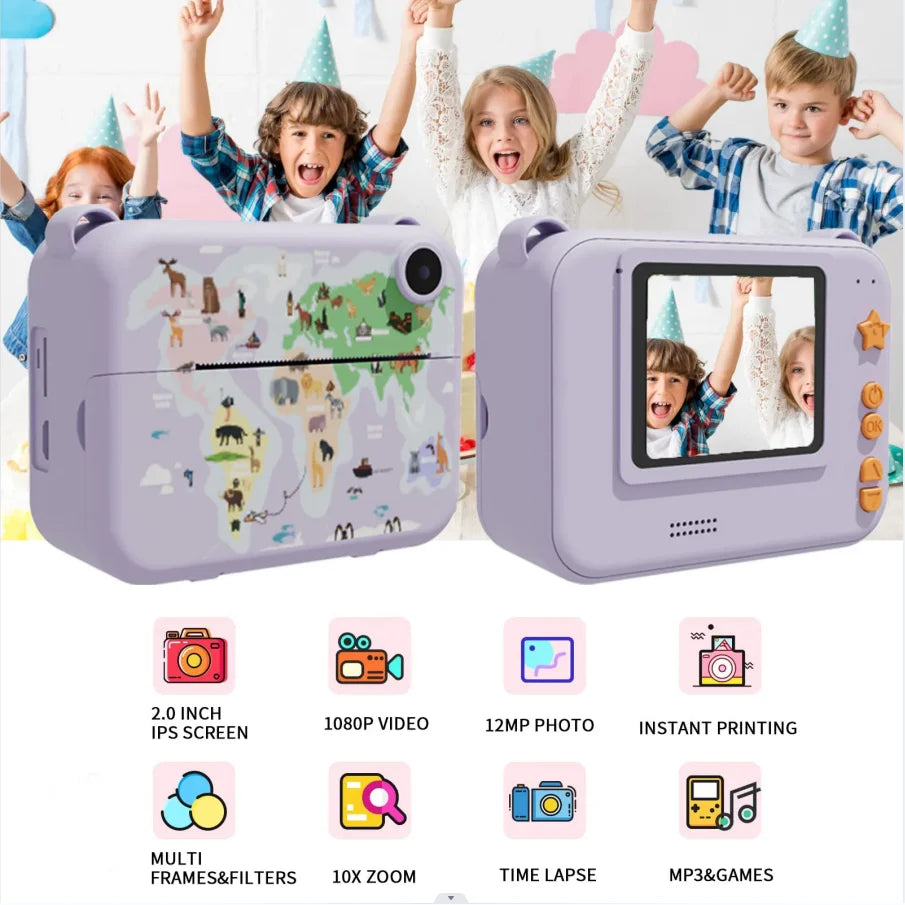 Digital Kids Instant Print Camera – 1080P HD Video, Music, Mini Thermal Printer, Educational Birthday Gift - Joy Gift