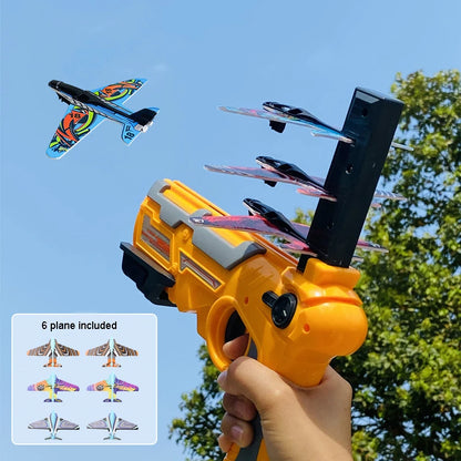 Exciting Airplane Launcher Bubble Catapult Toy with 6 Small Planes for Kids - Joy Gift