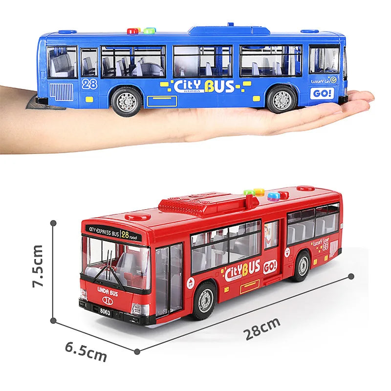 High Quality Simulation Bus Toy with Lights, Music, and Inertia - Educational Pull Back Car for Kids - Joy Gift