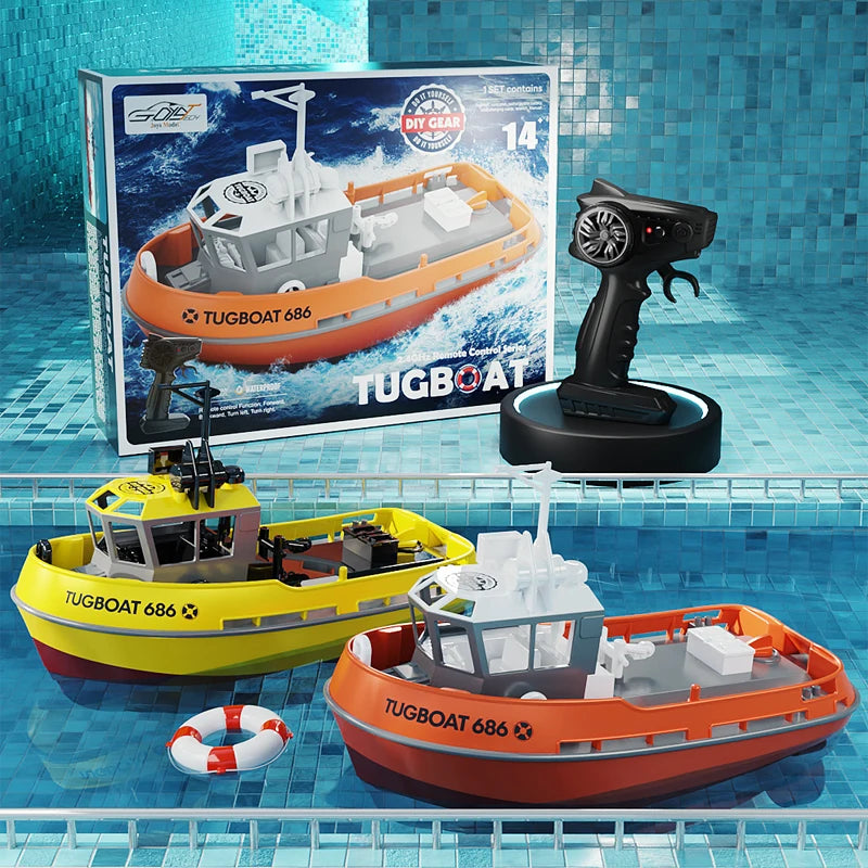 Powerful Dual Motor RC Tugboat 1/72 Scale – 686 Model Wireless Remote Control Shipboat for Boys – 2.4G Electric Tugboat with 50M Range - Joy Gift