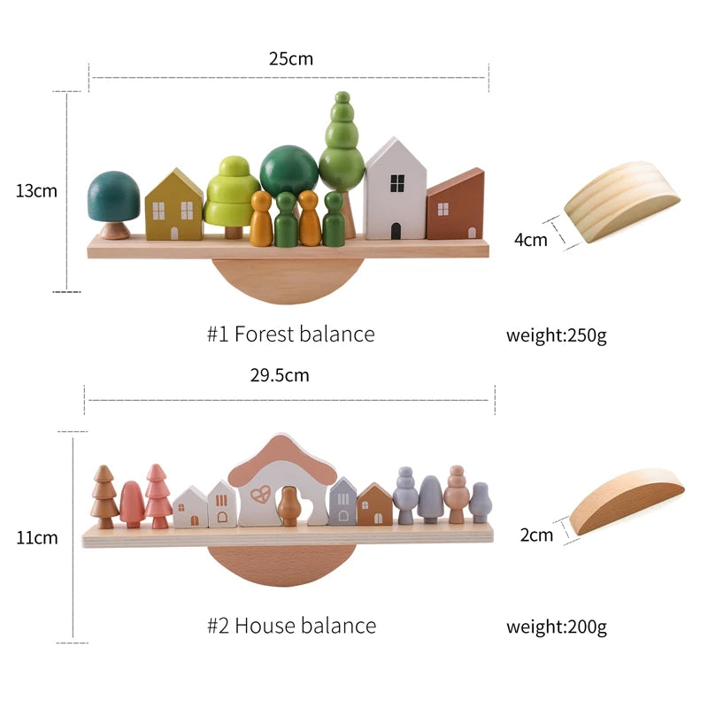 Montessori Sensory Stacking Toys for Babies – Forest Houses Wooden Blocks - Joy Gift