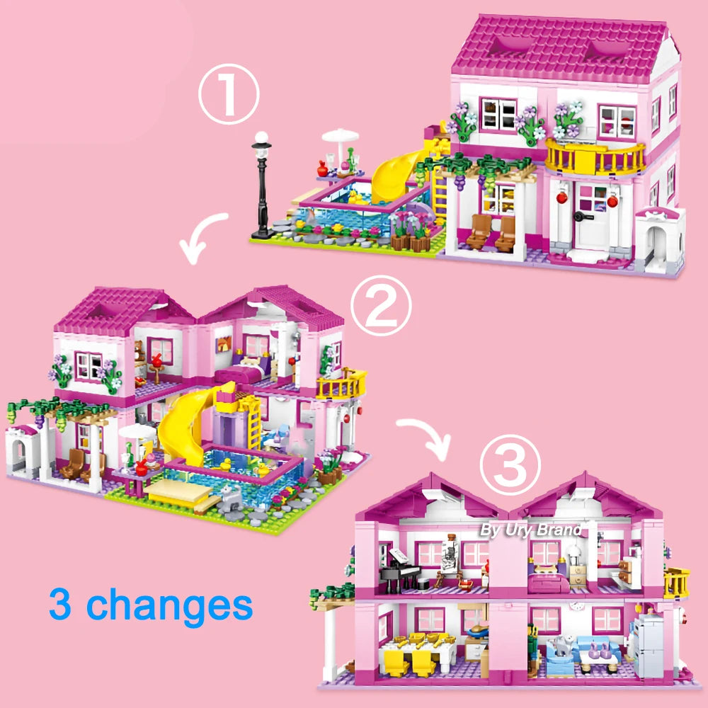 Friends City House Summer Holiday Villa Building Blocks Set - 1018PCS Swimming Pool DIY Toys for Kids - Joy Gift