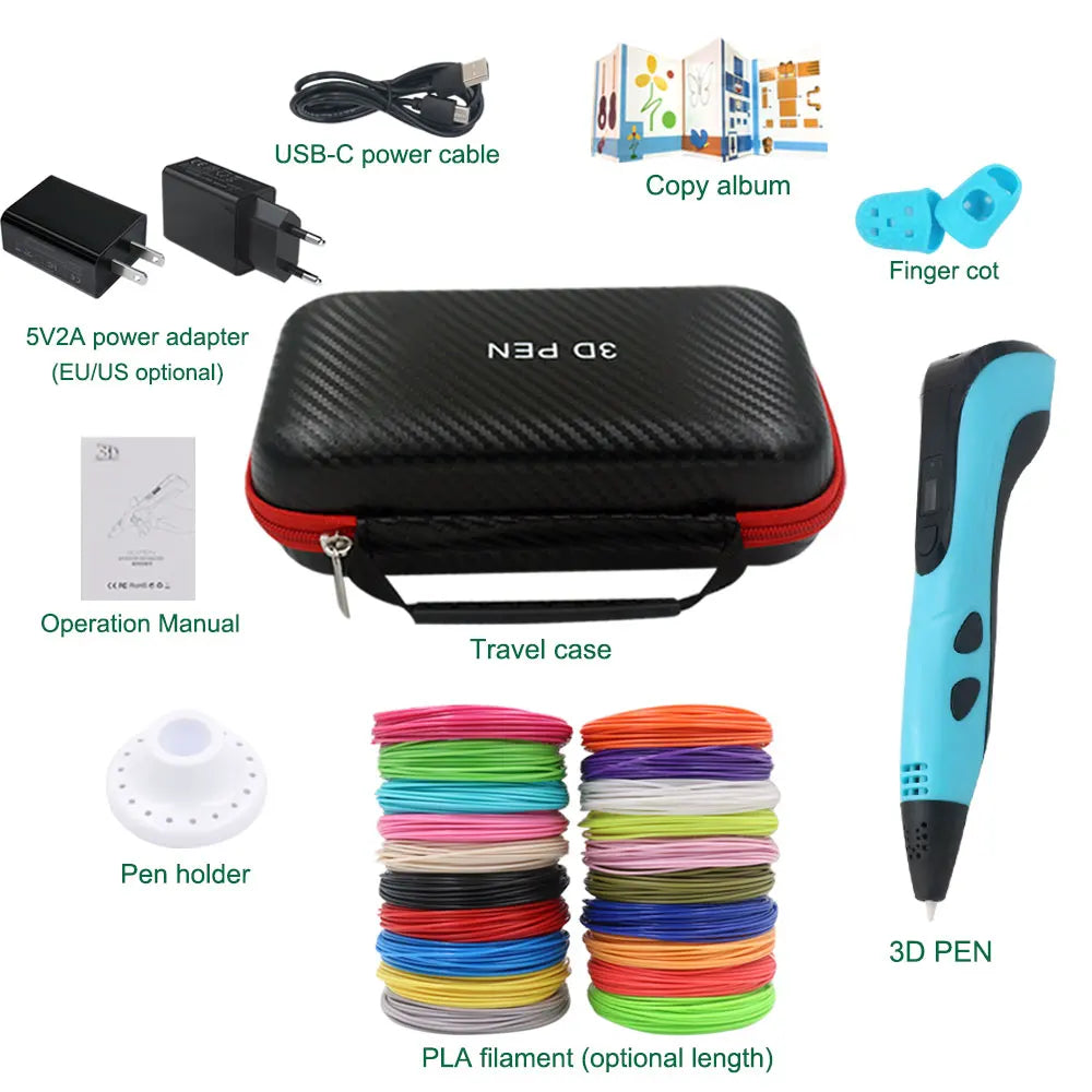 Innovative 3D Printing Pen Set for Children with Power Adapter, PLA Filament, and Travel Case - Perfect Birthday Gift for Kids - Joy Gift