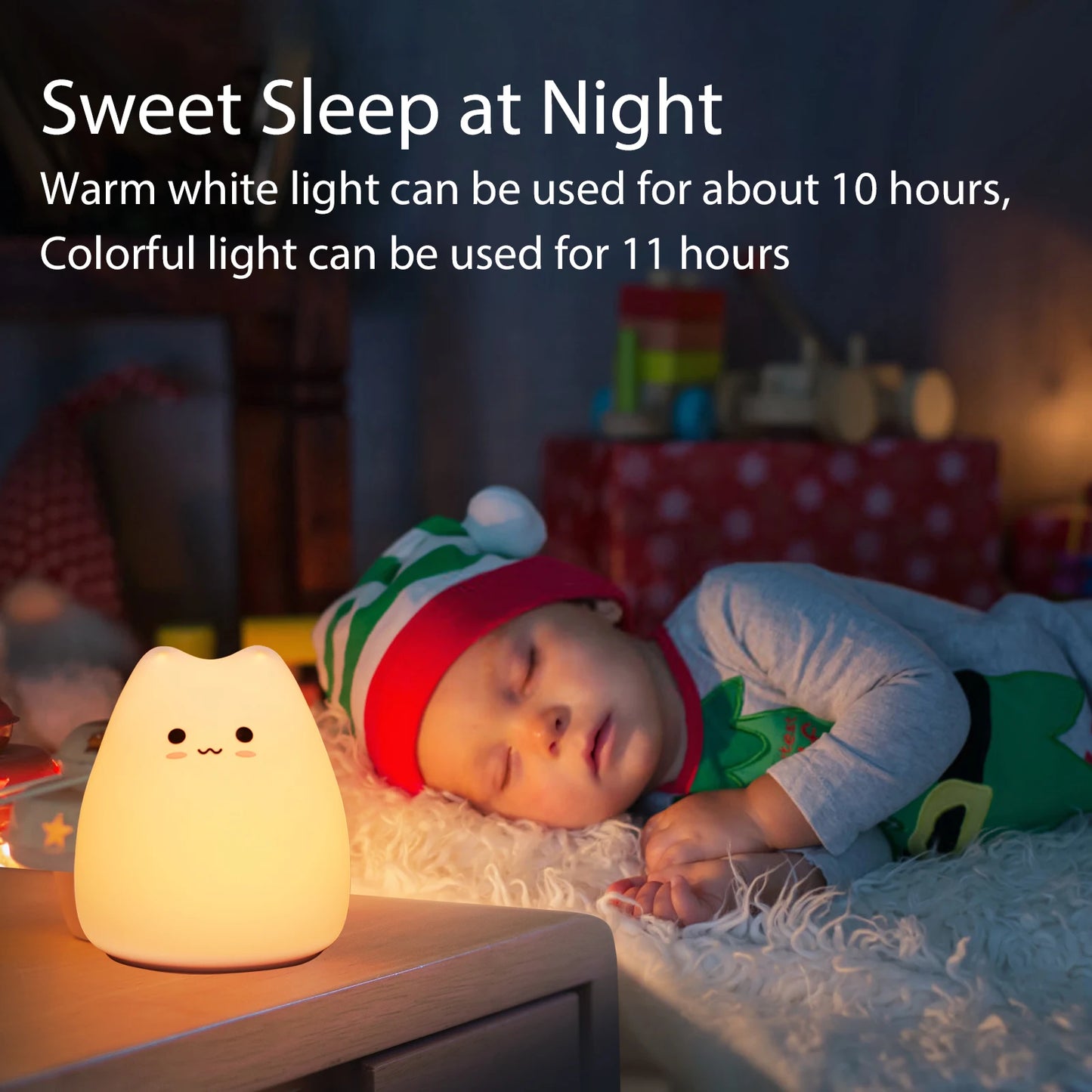 Mini Kawaii Cat Baby Night Lamp | 7-Color Pat Touch Color-Changing Eye Protection Nightlight for Kids - Joy Gift