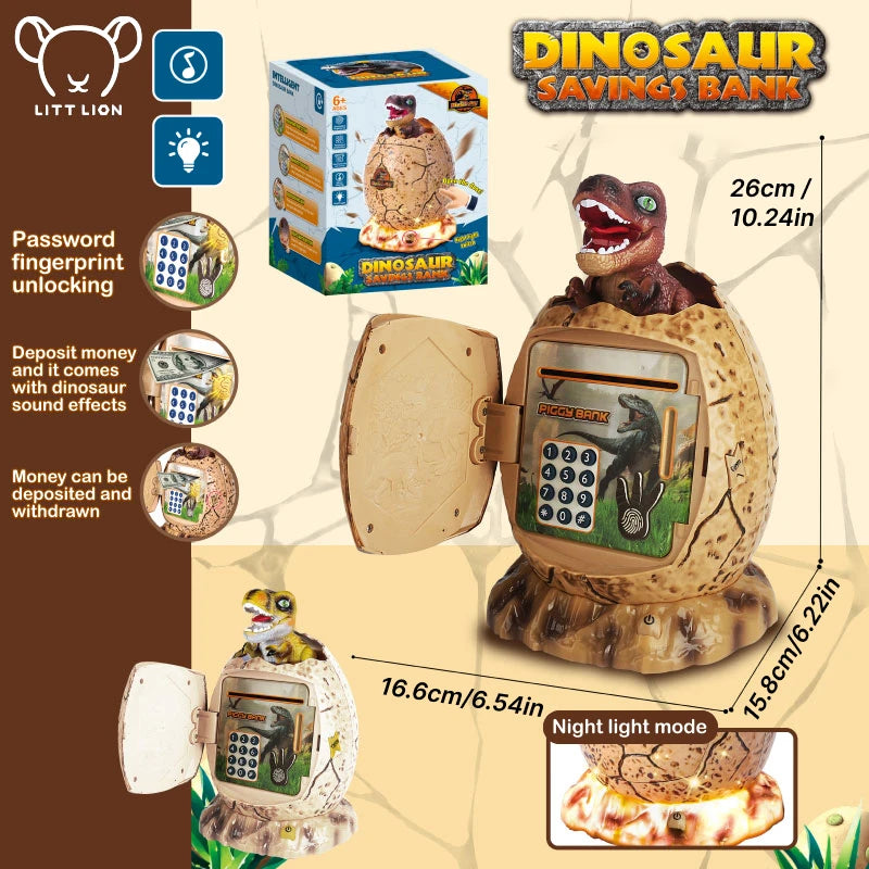 Engaging Dinosaur Piggy Bank for Kids - Fun Money-Saving Educational Toy with Fingerprint Security - Joy Gift