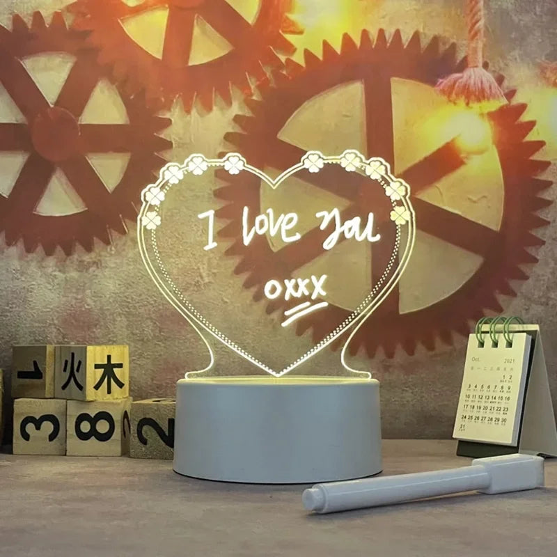 LED Night Light Note Board Message Board with Pen - USB Powered Decor Lamp, Perfect Gift for Children and Girlfriend - Joy Gift