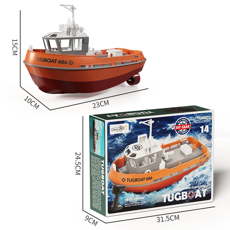 Powerful Dual Motor RC Tugboat 1/72 Scale – 686 Model Wireless Remote Control Shipboat for Boys – 2.4G Electric Tugboat with 50M Range - Joy Gift