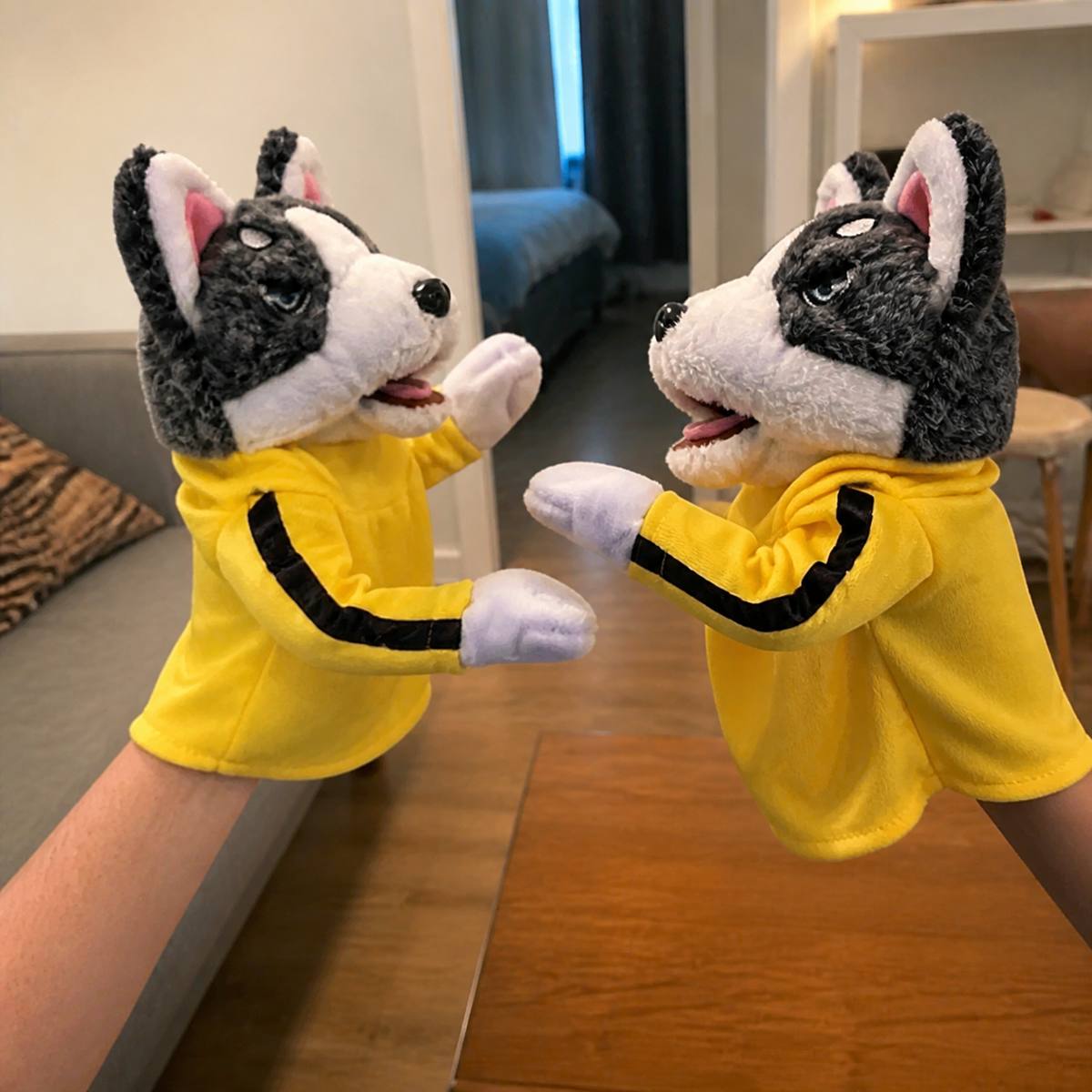 Demo customer photo 3 showing Boxing Husky Hand Puppet in use