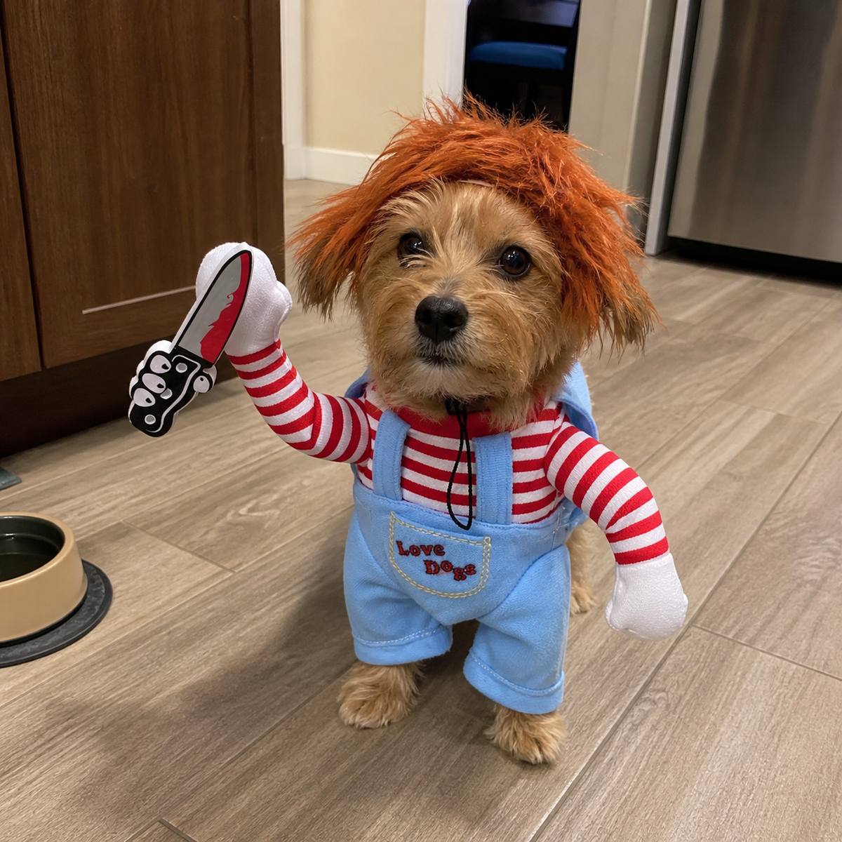 Demo customer photo 5 showing Spooky Doll Pet Costume in use