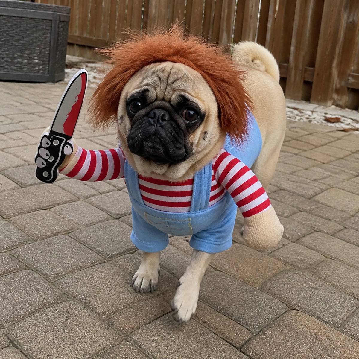 Demo customer photo 6 showing Spooky Doll Pet Costume in use